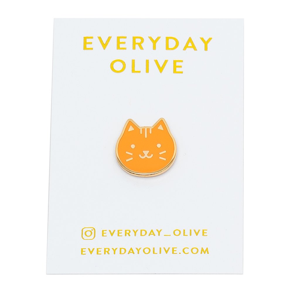 Cat Head Enamel Pin - Every Day Olive