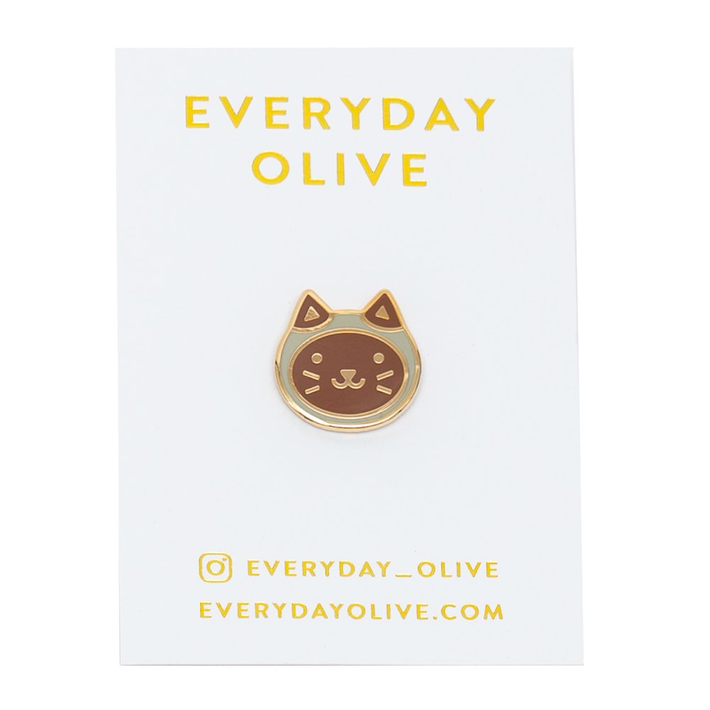 Cat Head Enamel Pin - Every Day Olive