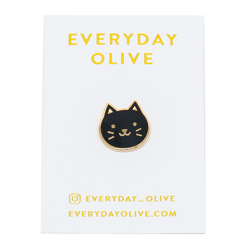 Cat Head Enamel Pin - Every Day Olive