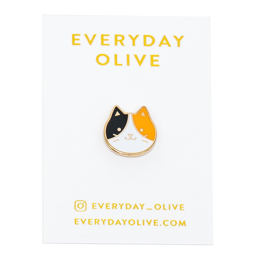 Cat Head Enamel Pin - Every Day Olive