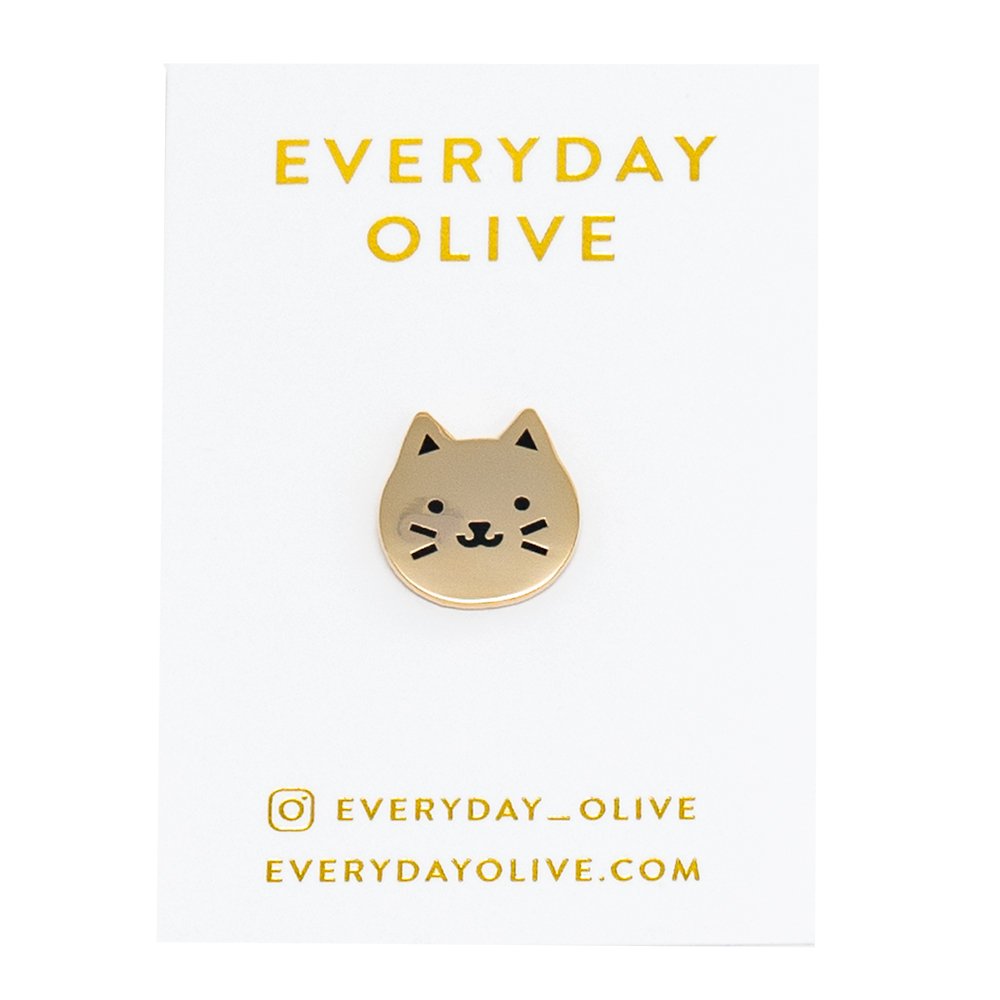Cat Head Enamel Pin - Every Day Olive