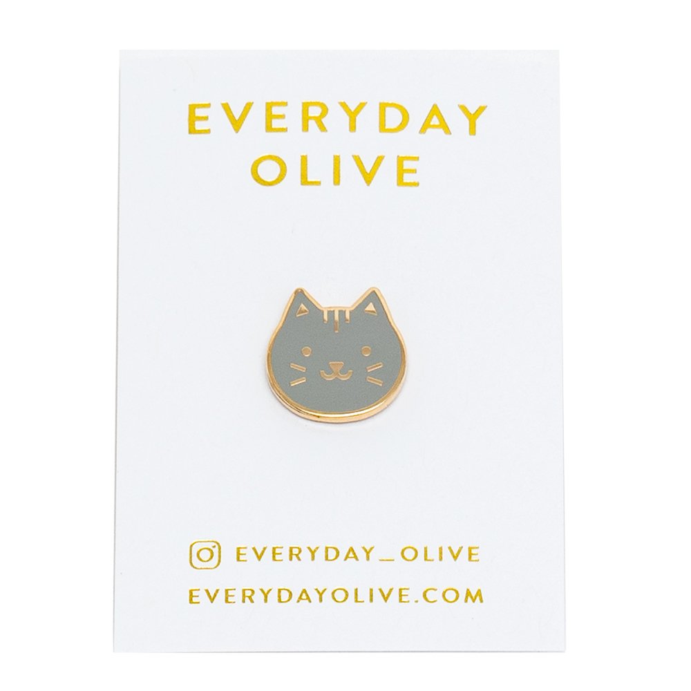 Cat Head Enamel Pin - Every Day Olive