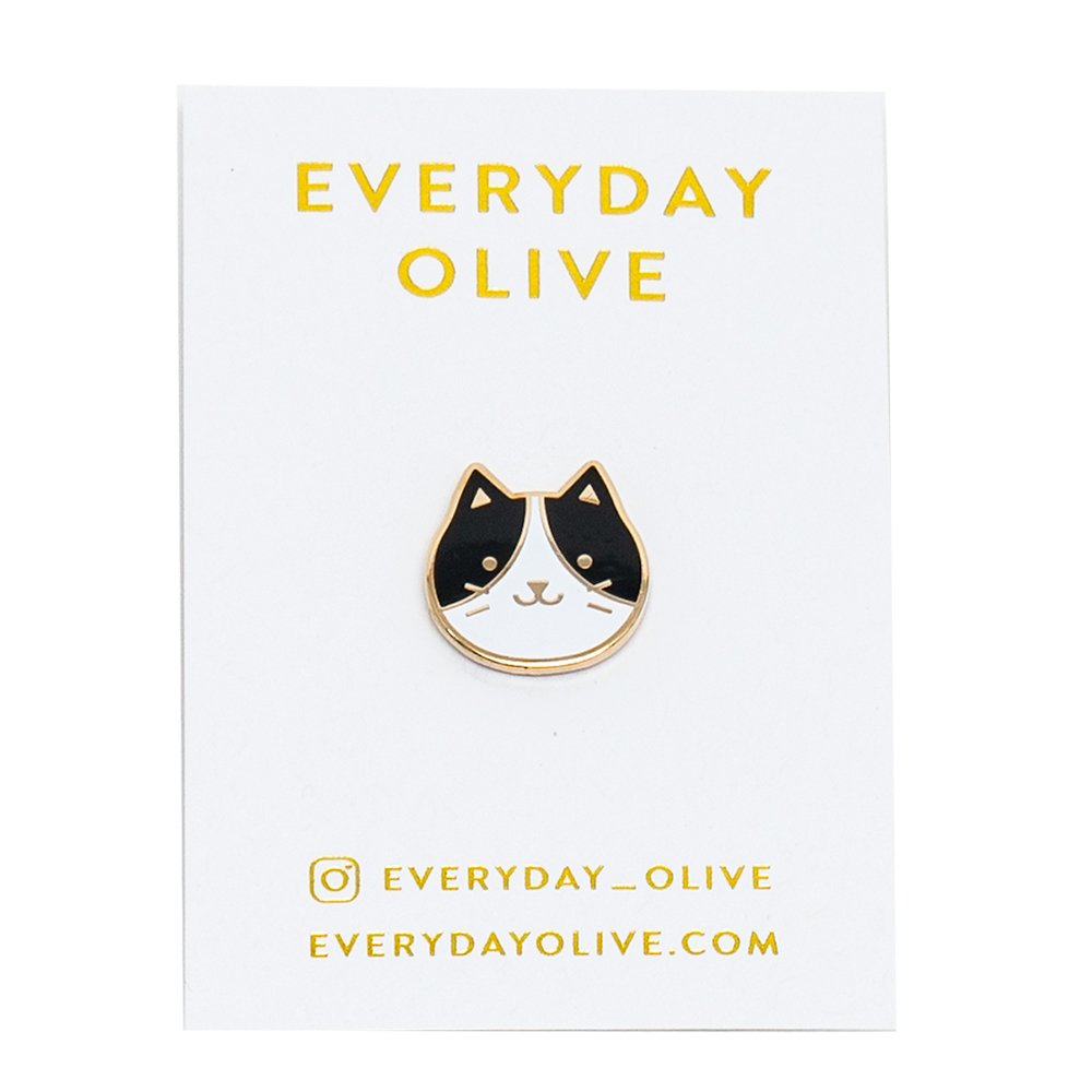Cat Head Enamel Pin - Every Day Olive