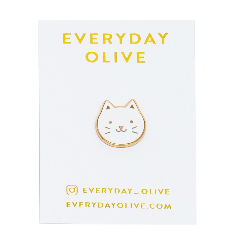 Cat Head Enamel Pin - Every Day Olive