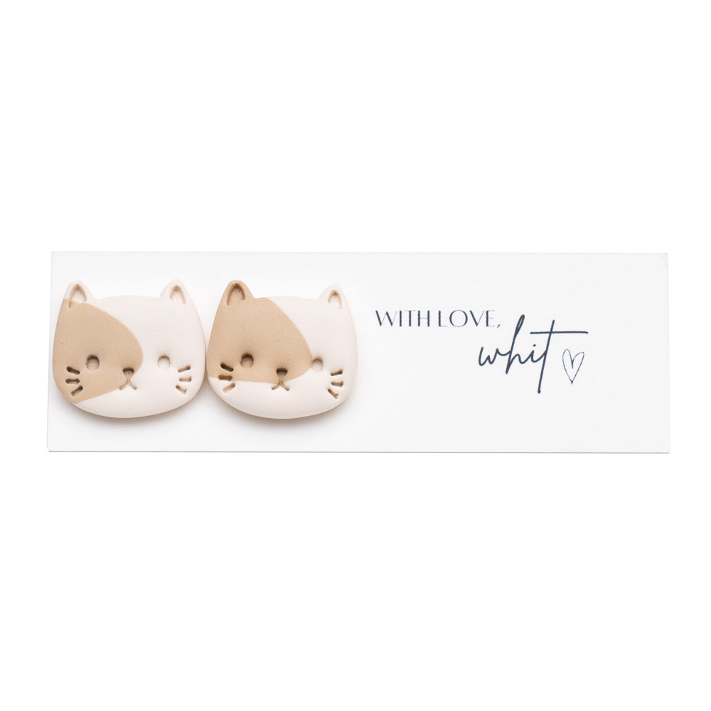 With Love, Whit Polymer Clay Cat Face Earrings