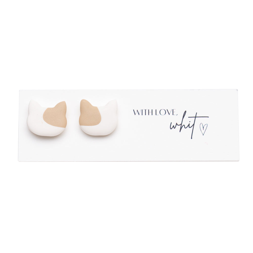 With Love, Whit Polymer Clay Cat Head Earrings