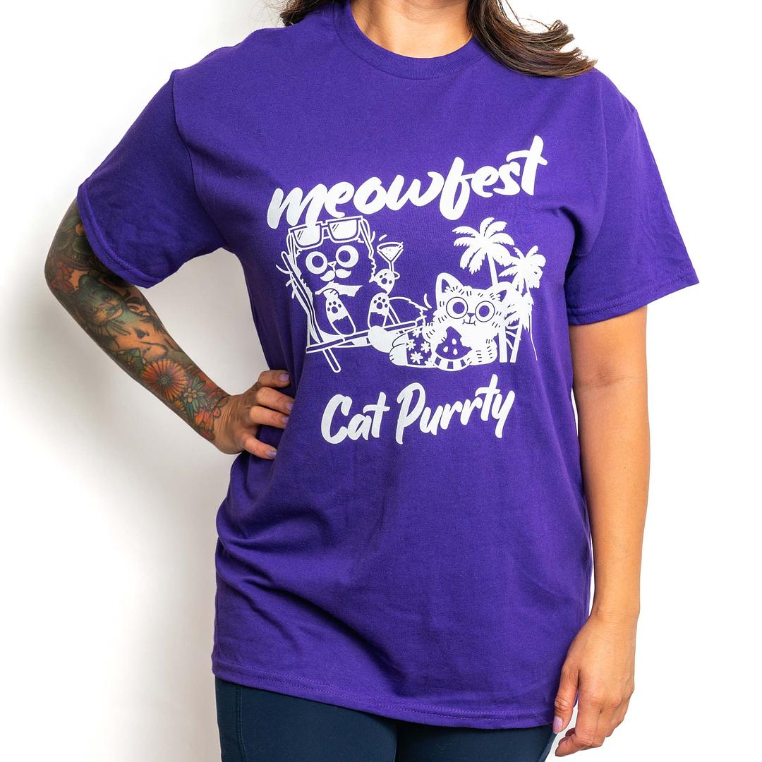 meowfest Cat Party T-shirt - Purple