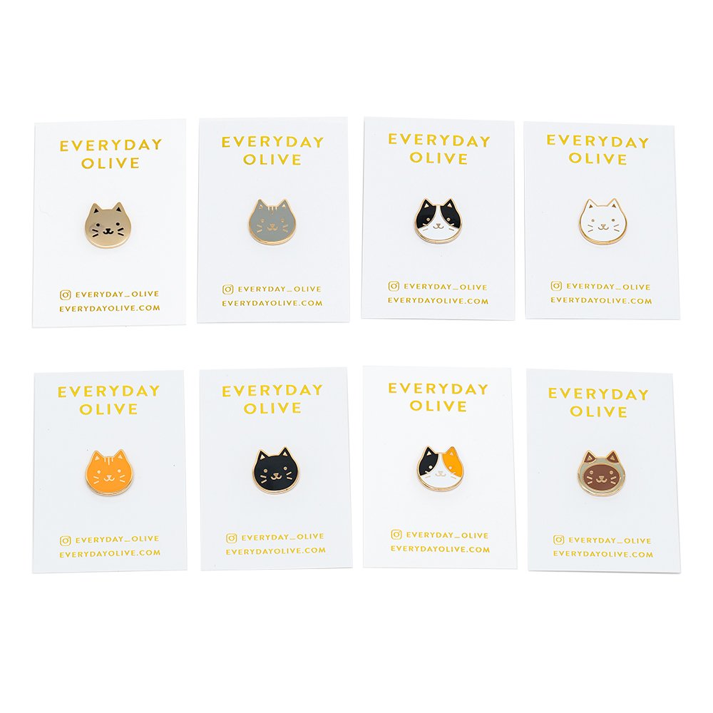 Cat Head Enamel Pin - Every Day Olive