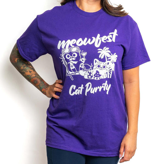 meowfest Cat Party T-shirt - Purple